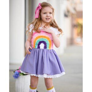 Sz 8 Girl August Purple Rain(bow) dress and shorts set NWT